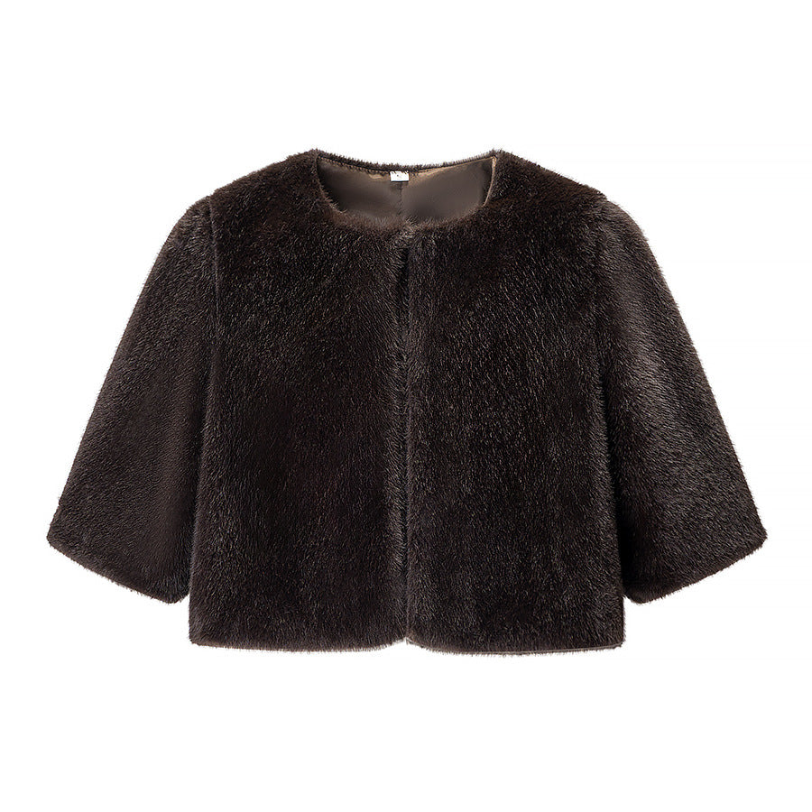 Damen Kurzgeschnittener Kunstfell-Bolero mit 3/4-Ärmeln Echo Archiv