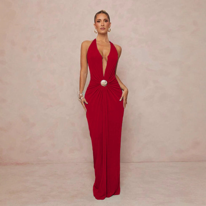 Damen Glamouröses Abendkleid mit tiefem V-Ausschnitt und eleganter Drapierung Echo Archiv