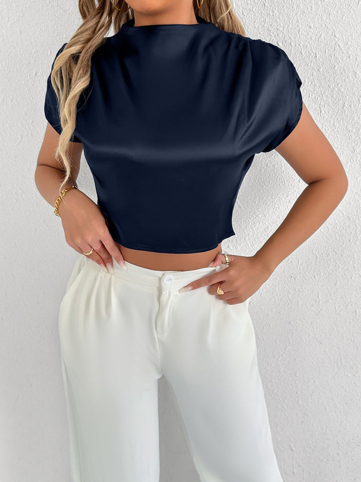 Damen Elegantes Kurzarm-Blusenshirt mit modernem Stehkragen Echo Archiv