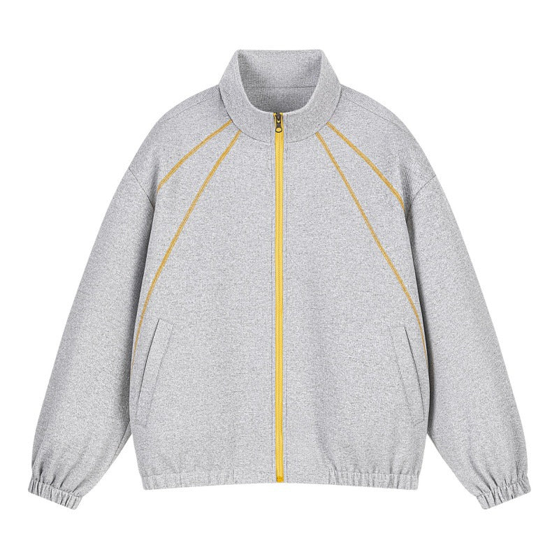 Unisex Oversize-Struktur-Trackjacke mit Stehkragen, Reißverschluss & Flatlock‑Details Echoarchiv