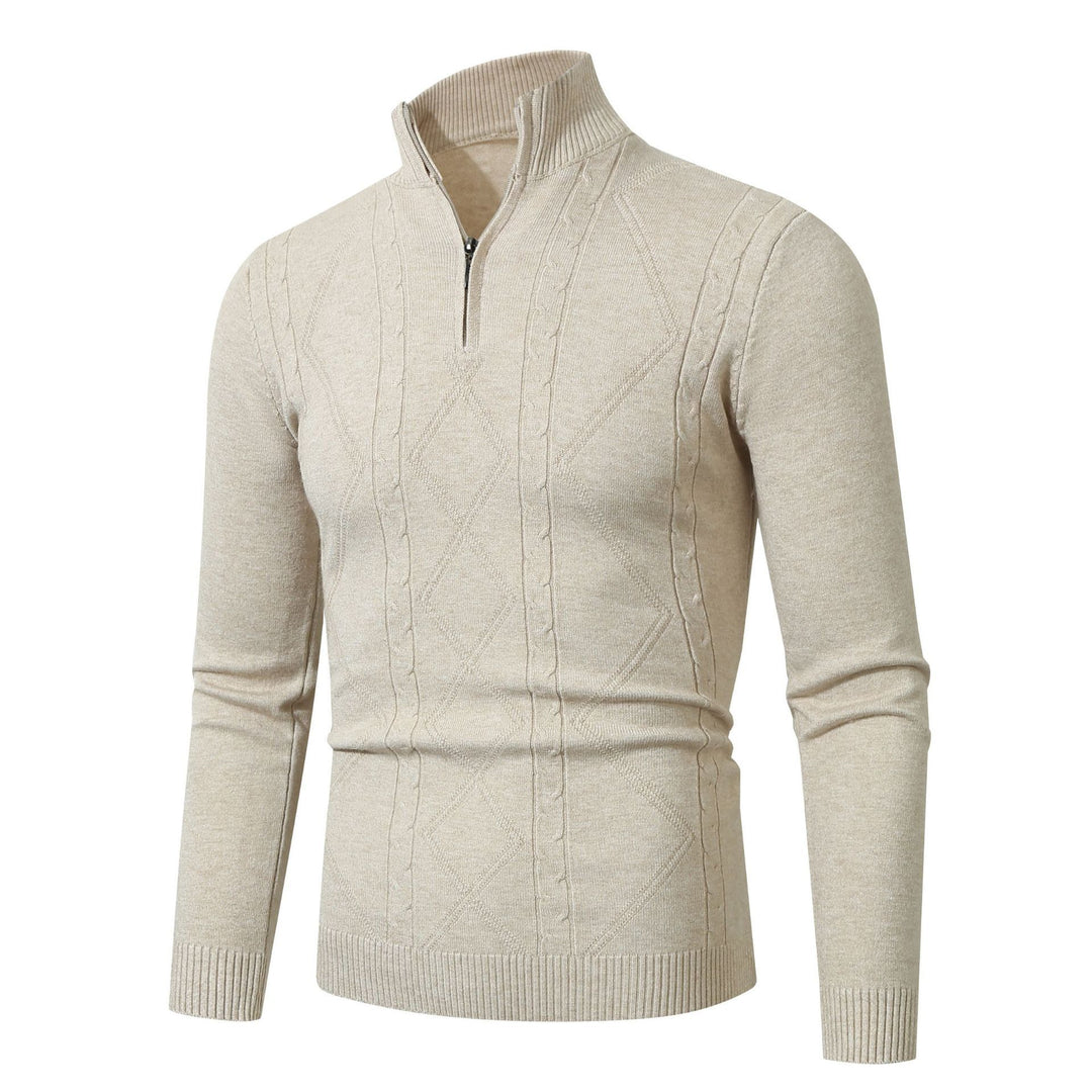 Herren Strickpullover mit modernem Zopfmuster und hohem Stehkragen Echoarchiv