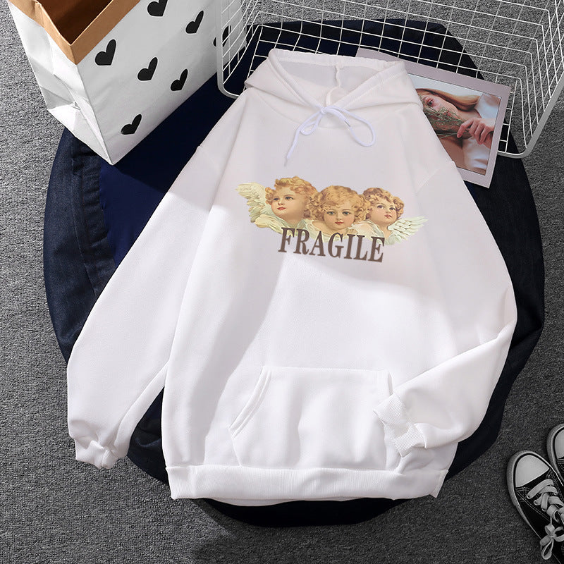 Damen leichter Oversize Kapuzenpullover mit Herz‑EKG‑Motiv, langen Kordeln und elastischem Bund – Auréline