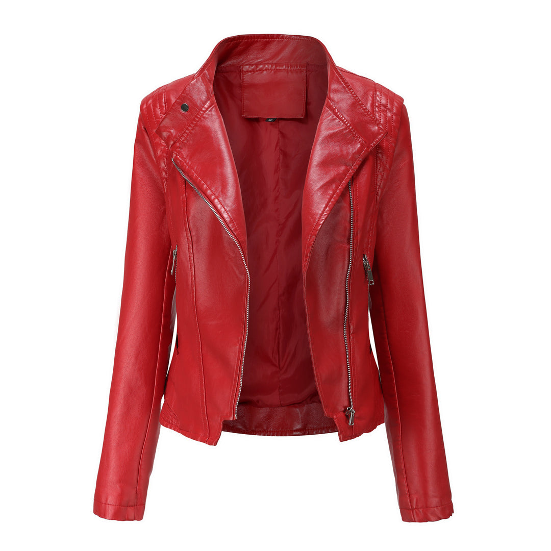 Damen nan kurze taillierte Bikerjacke aus Kunstleder mit asymmetrischem Reißverschluss Echo Archiv