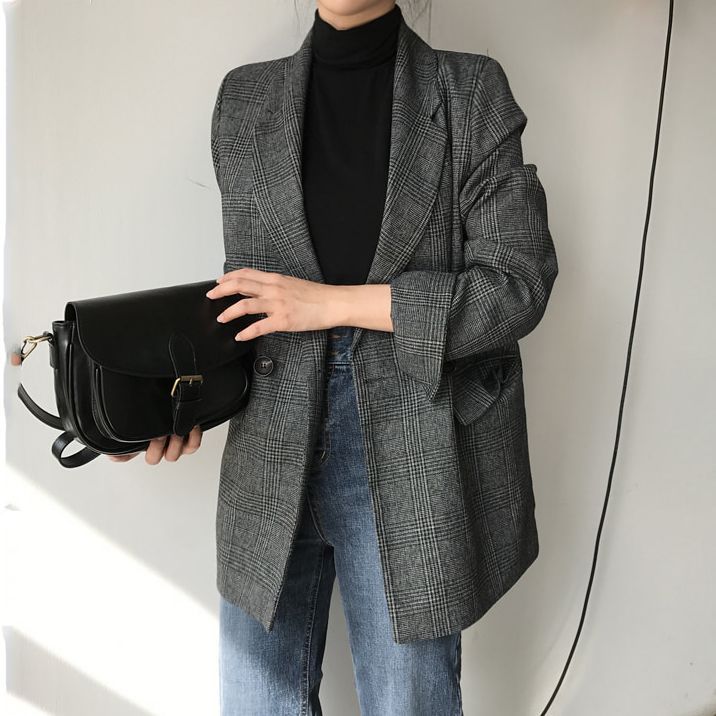 Damen Eleganter karierter Blazer mit doppelter Knopfleiste Echo Archiv