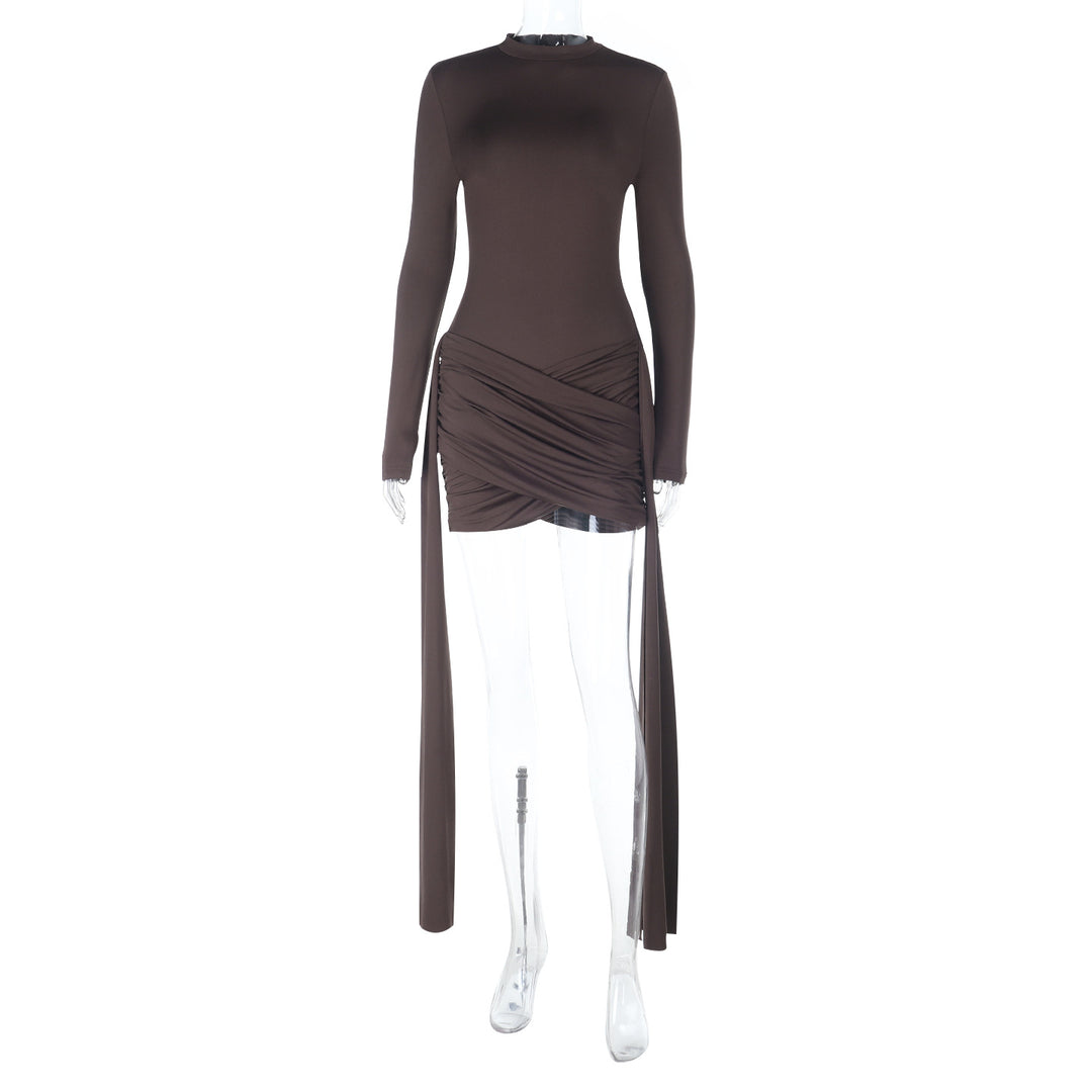 Damen Langärmeliges Wickel-Minikleid mit Drapierung und seitlichen Schleppern – Avérine