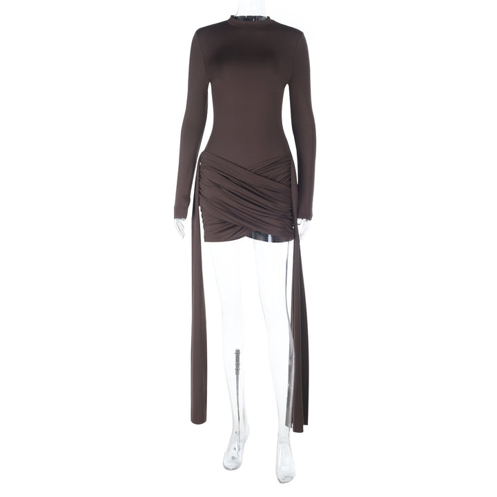 Damen Langärmeliges Wickel-Minikleid mit Drapierung und seitlichen Schleppern – Avérine