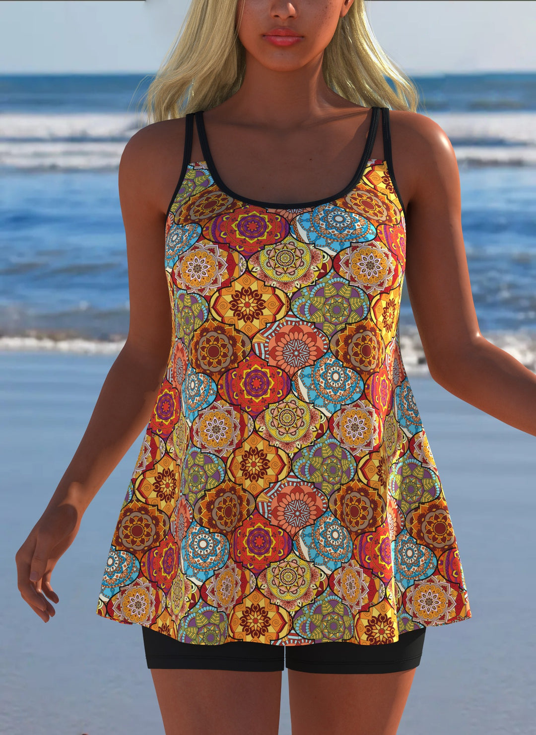 Damen Schwimmanzug in Plissee-Optik mit floralen Mustern und bequemen Shorts Echo Archiv