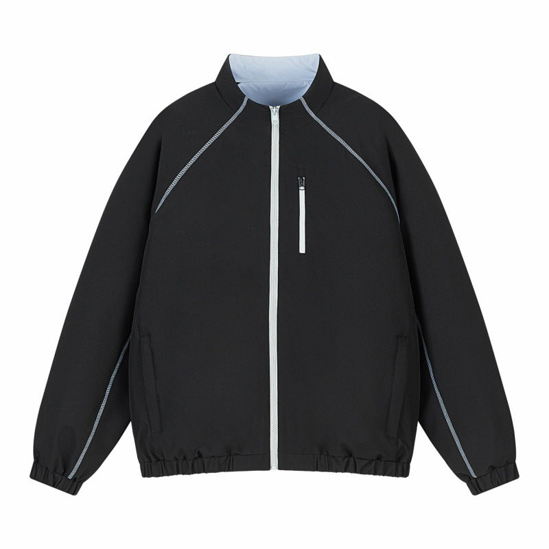 Unisex Leichte Übergangsjacke mit Raglanärmeln, durchgehendem Reißverschluss, Brusttasche und elastischem Saum Echoarchiv