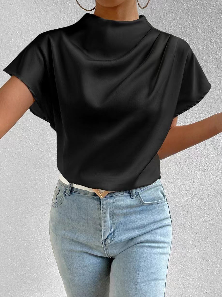 Damen Elegantes Satinoberteil mit hochgeschlossenem Ausschnitt und soften Drapierungen Echo Archiv