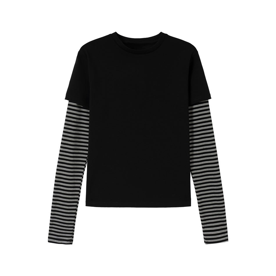 Unisex Layering-Langarmshirt mit gestreiften Einsatzärmeln und kurzärmeligem Overlay Echoarchiv