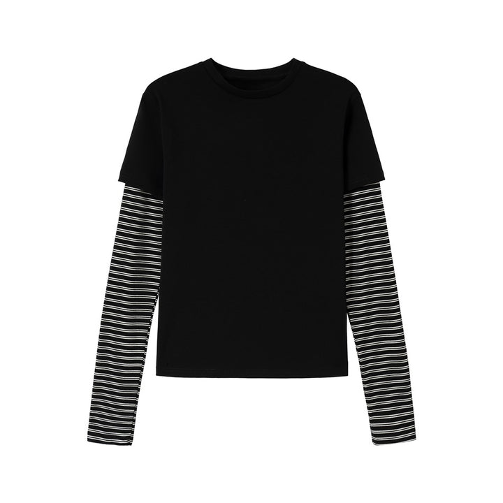 Unisex Layering-Langarmshirt mit gestreiften Einsatzärmeln und kurzärmeligem Overlay Echoarchiv