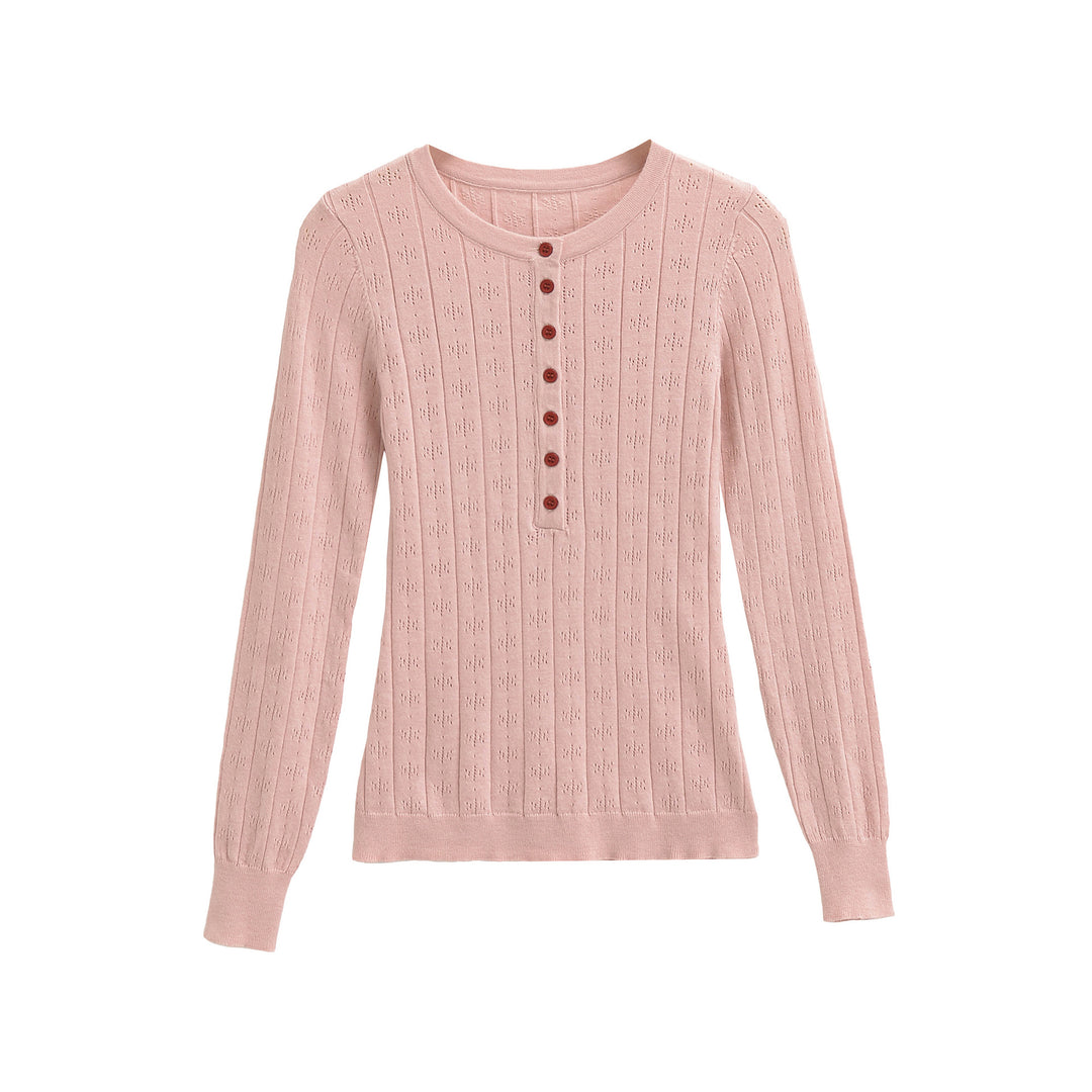 Damen Feinstrick-Longsleeve mit Knopfleiste und Strukturstrick Echoarchiv