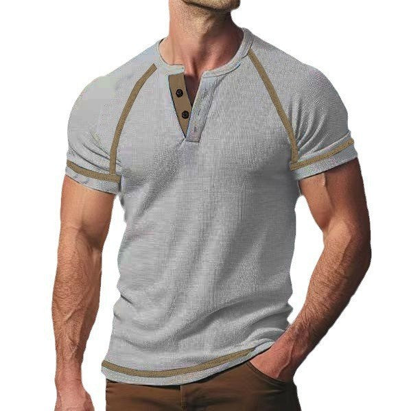 Herren Kurzarm-Henley-T-Shirt mit Kontrastakzenten Echoarchiv