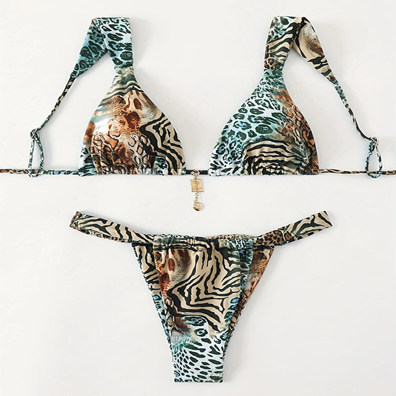 Damen Triangel-Bikini mit tierischem Muster und verstellbaren Trägern Echo Archiv