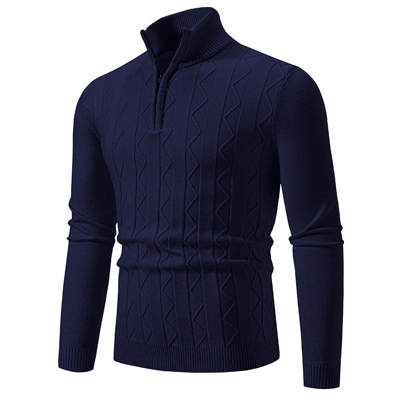 Herren Slim-Fit Halbzip-Strickpullover mit Mockneck, Zopfmuster und gerippten Bündchen Echo Archiv