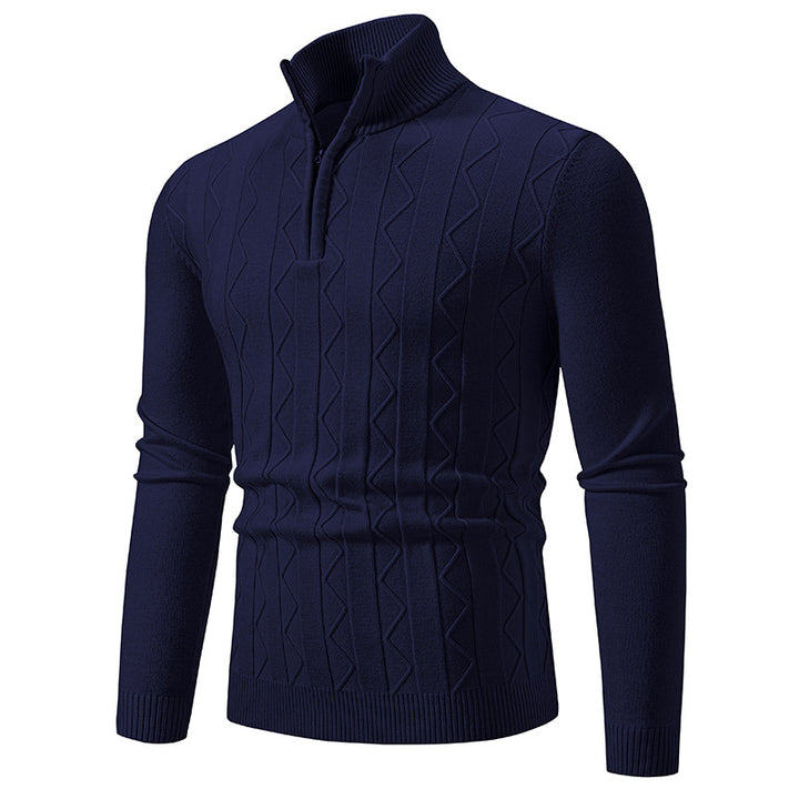 Herren Slim-Fit Halbzip-Strickpullover mit Mockneck, Zopfmuster und gerippten Bündchen Echo Archiv