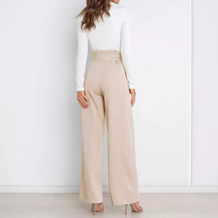 Damen hochtaillierte Paperbag-Hose mit weitem Bein und Taillengürtel – Avérine