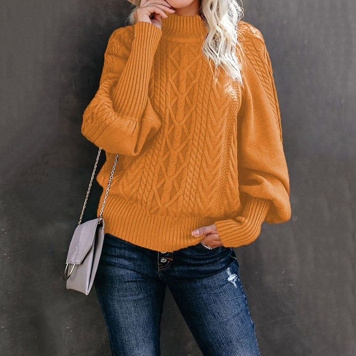 Damen nan Zopfmuster-Strickpullover mit Rollkragen und Ballonärmeln Echo Archiv
