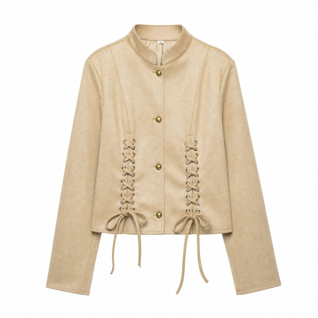 Damen Veloursleder-Kurzjacke mit Schnürung und Stehkragen Echo Archiv