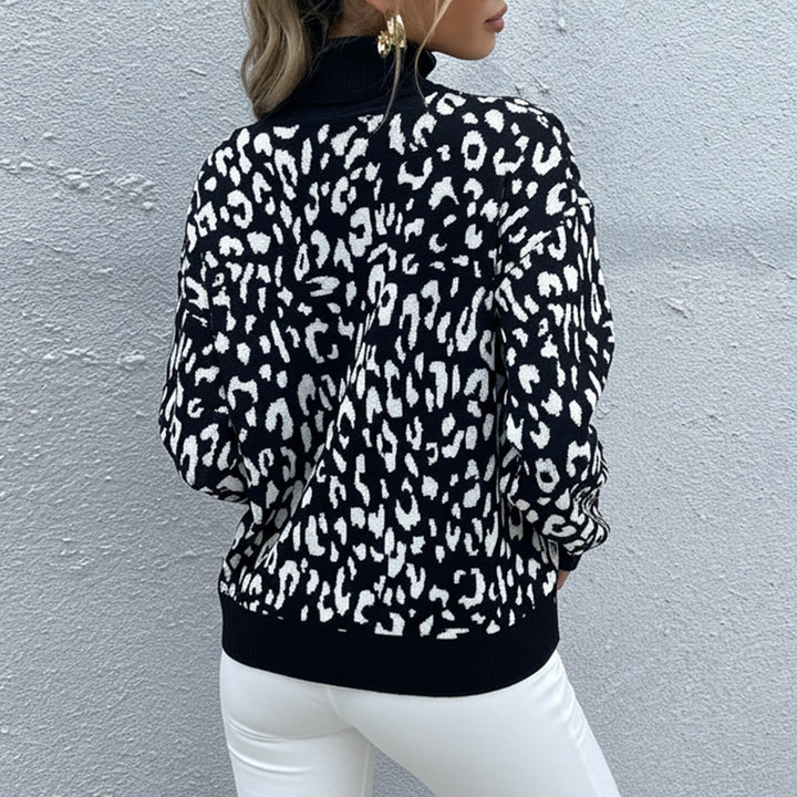 Damen Oversize Feinstrickpullover mit Leoparden-Jacquard und Stehkragen Echoarchiv