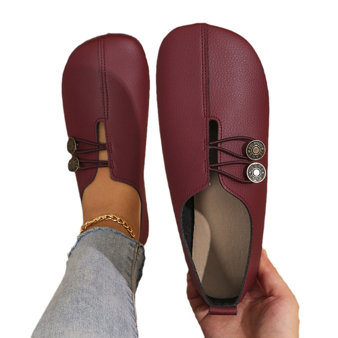 Damen  flache Slipper-Pantoletten aus Wildlederoptik mit elastischer Schnürung und dekorativem Zierknopf Echo Archiv