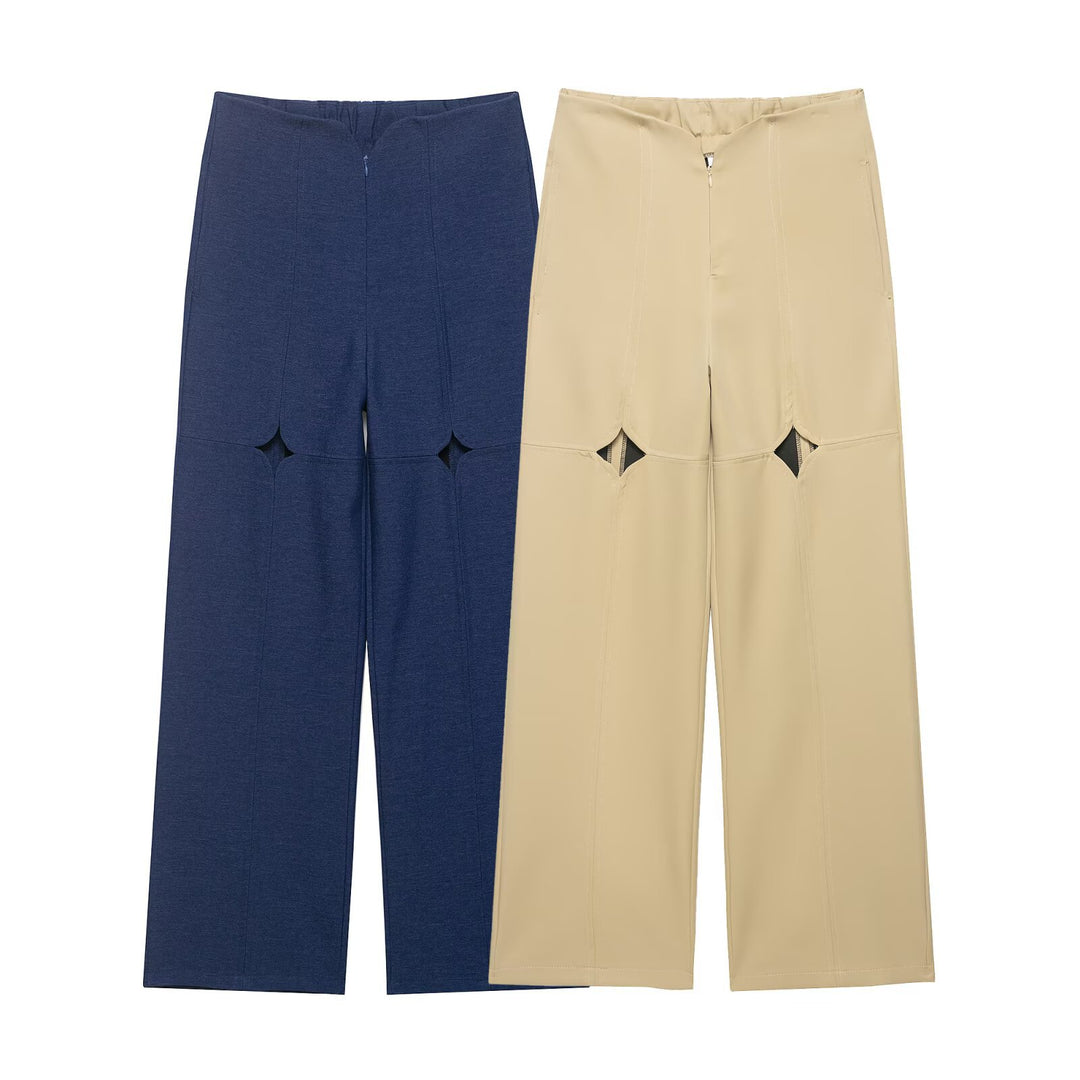 Damen Hochtaillierte weite Hose mit Cut-Out‑Kniepartie und Ziernähten Echo Archiv