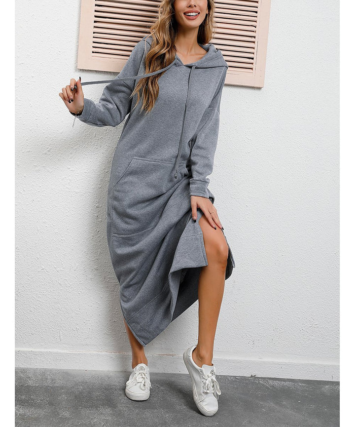 Damen nan langes Kapuzen-Sweatkleid mit Kängurutasche, Seitenschlitzen und lockerer Oversize-Passform Echo Archiv