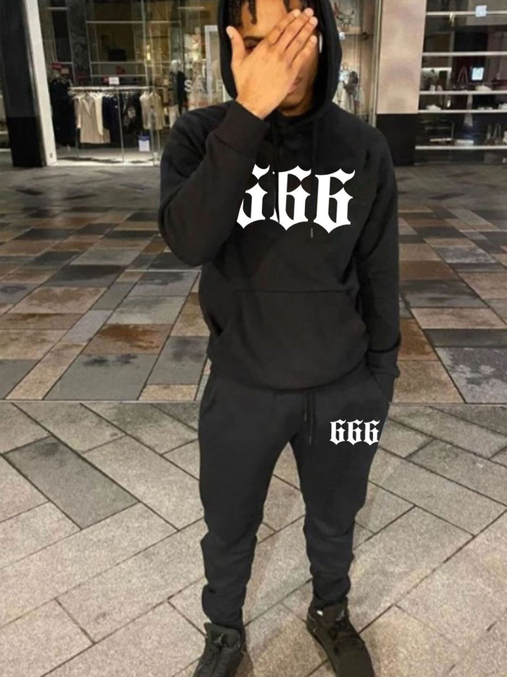 Herren Hoodie und Jogginghose Set mit grafischem Statementdruck Echoarchiv