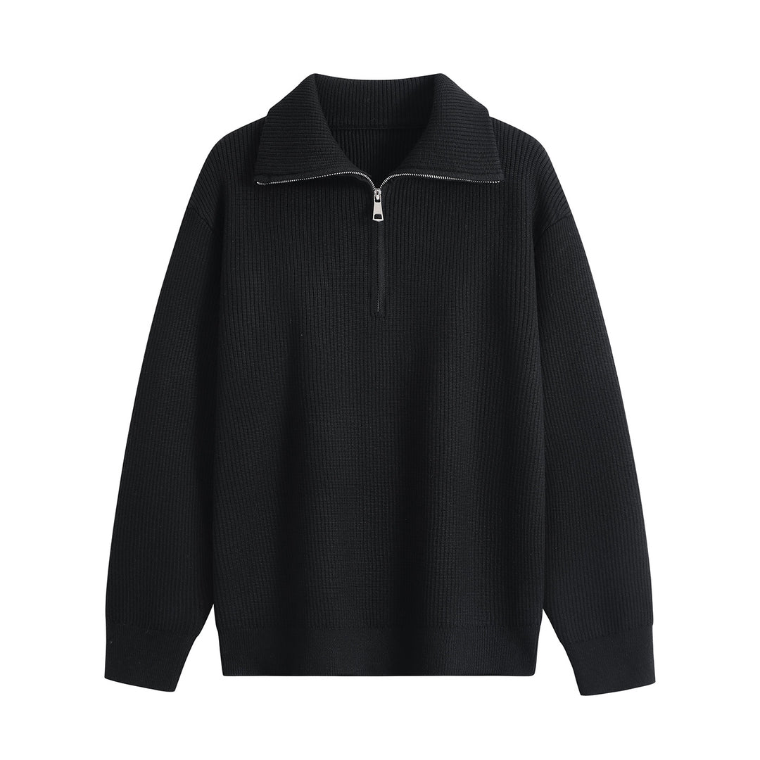 Herren Halbzip-Strickpullover mit Rippenstruktur und großem Umlegekragen Echoarchiv