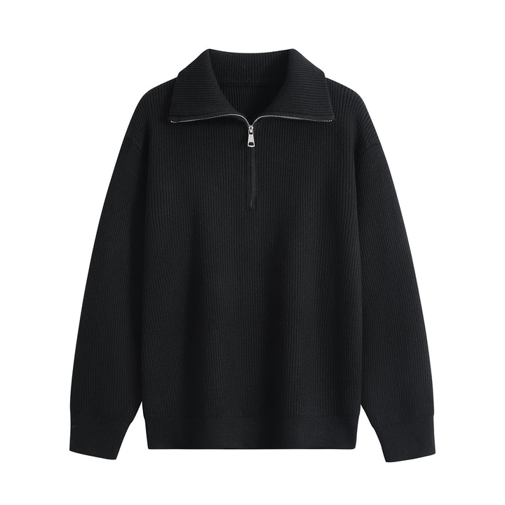 Herren Halbzip-Strickpullover mit Rippenstruktur und großem Umlegekragen Echoarchiv