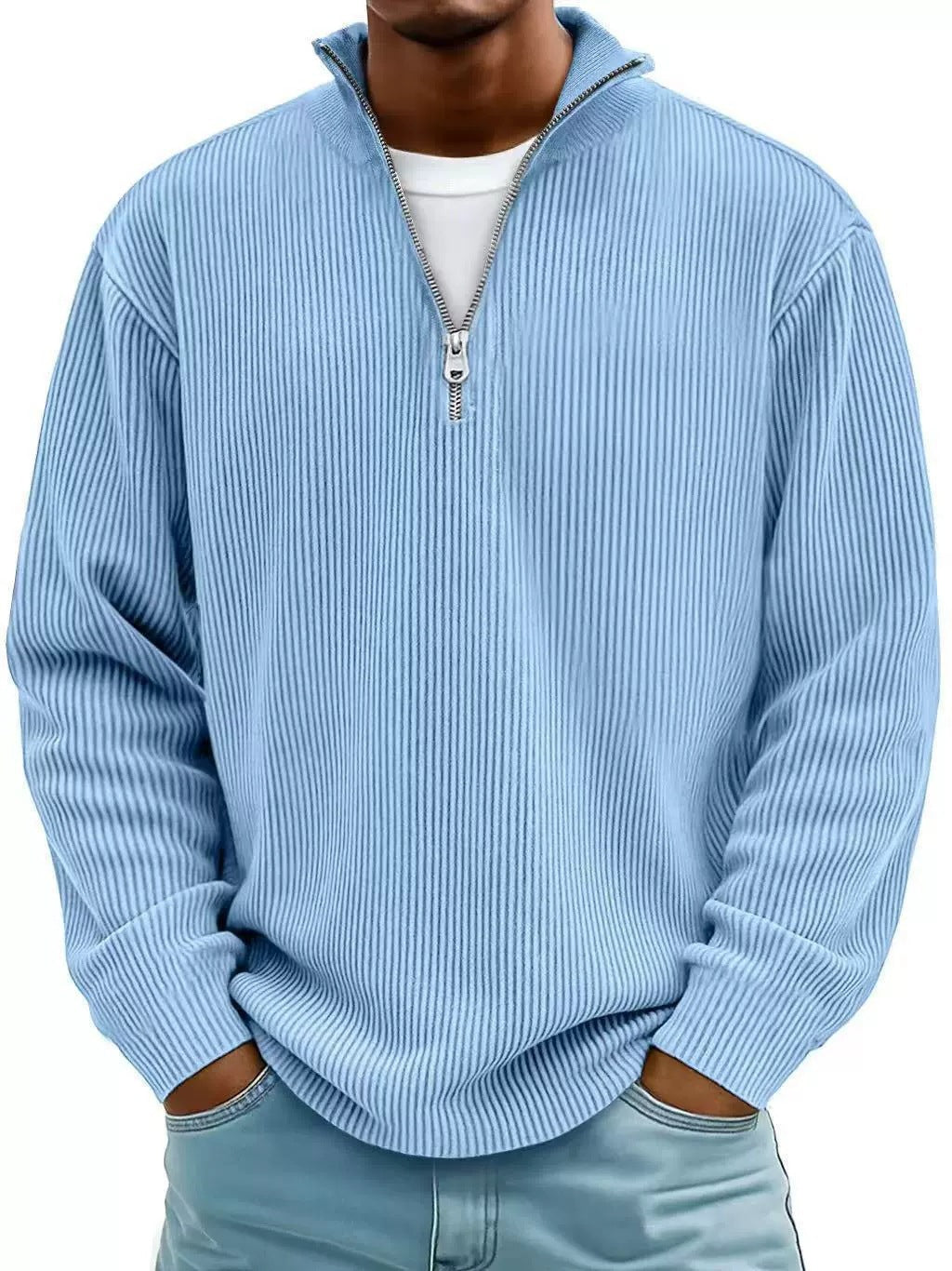 Herren gerippter Strickpullover mit Halbreißverschluss und Stehkragen Echo Archiv