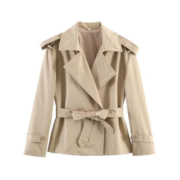 Damen kurzer Trenchcoat mit Taillengürtel, doppelreihiger Front und Schulterklappen Echo Archiv