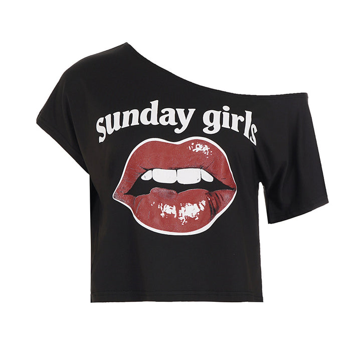 Damen Oversized T-Shirt mit kreativem Lippen-Print Echo Archiv