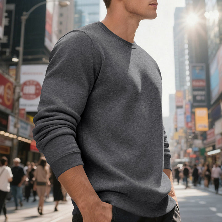 Herren lässiger Rundhals-Sweatshirt aus hochwertigem Baumwollmix mit strukturiertem Material Echoarchiv