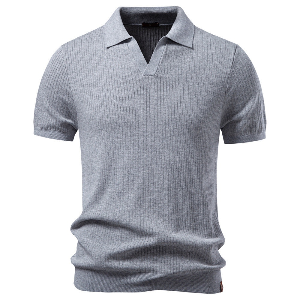 Herren nan fein geripptes Kurzarm-Poloshirt mit offenem Kentkragen Echo Archiv
