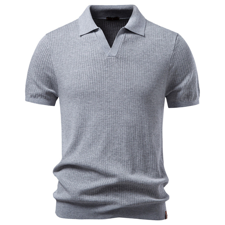 Herren nan fein geripptes Kurzarm-Poloshirt mit offenem Kentkragen Echo Archiv