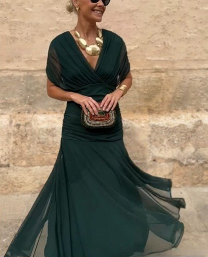 Damen nan elegantes bodenlanges Abendkleid mit drapierter Schulterpartie und luftiger Chiffon-Rock Echo Archiv