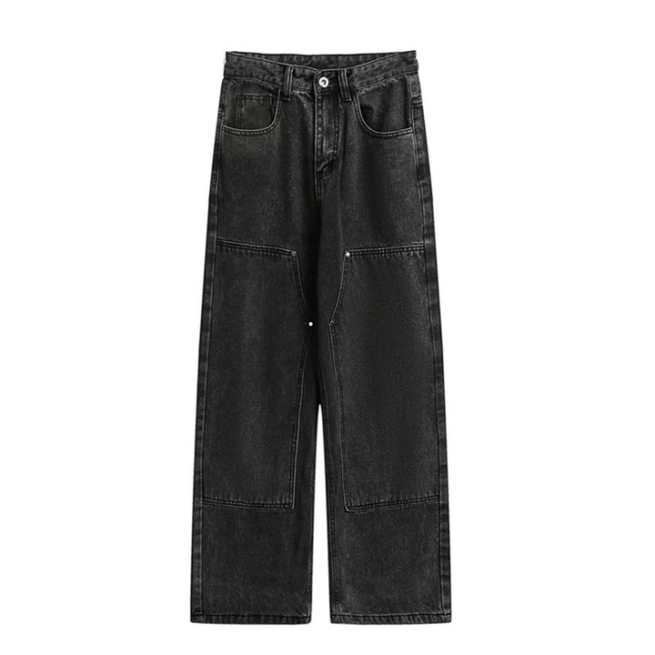 Damen Weite Utility-Denimhose mit Knie‑Patch, hohem Bund und geradem Bein Echo Archiv