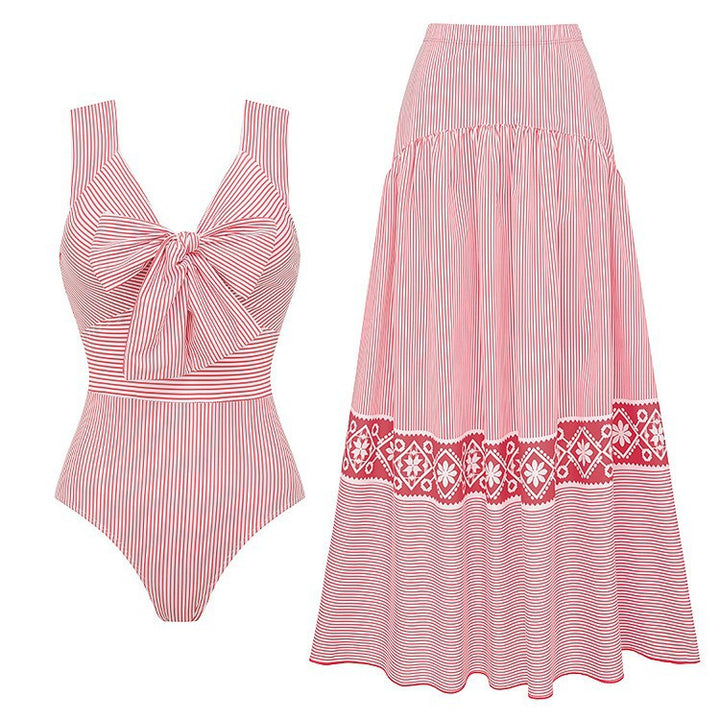 Damen Striped Bikini-Set mit eleganter Wickelbluse und modischem Rock Echo Archiv