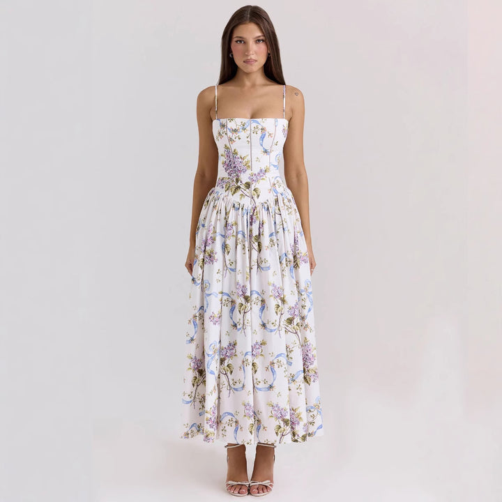 Damen nan tailliertes Maxikleid mit Korsettoberteil und feinen Spaghettiträgern Echo Archiv