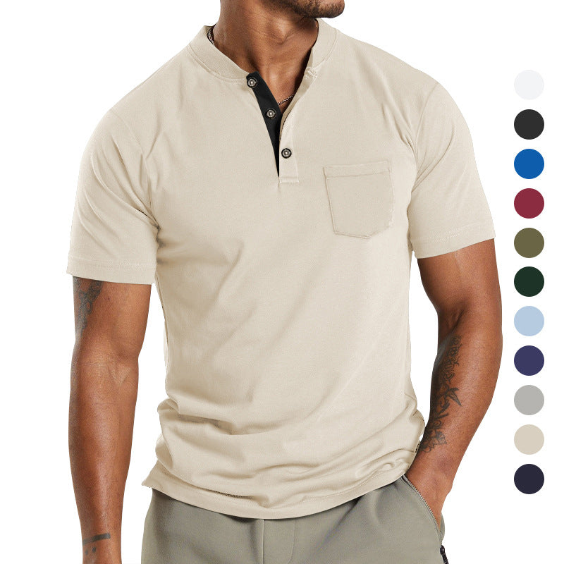 Herren Kurzarm-Henley-T-Shirt mit praktischer Brusttasche und modernem Kragen Echoarchiv