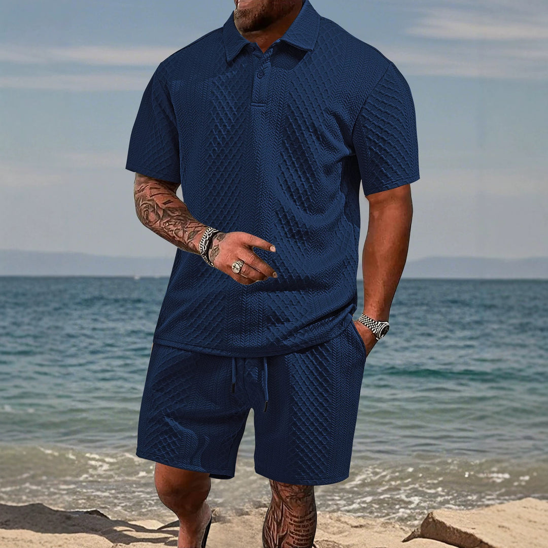 Herren nan texturiertes Jacquard-Poloshirt kurzärmelig schmaler Schnitt mit Polokragen Echo Archiv