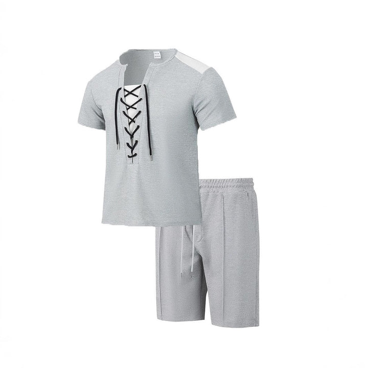 Herren Sportliches Freizeit-Set mit modernem Schnürkragen und Shorts Echoarchiv