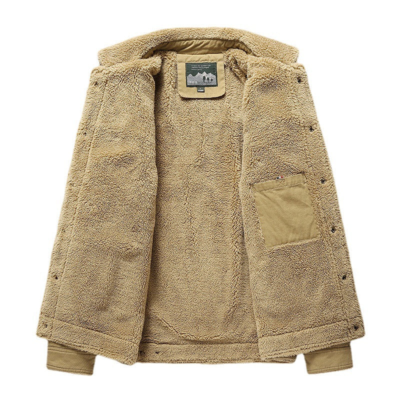 Herren Canvas-Blouson mit vollem Sherpa-Innenfutter, Hemdkragen und Utility-Brusttasche – Taviero