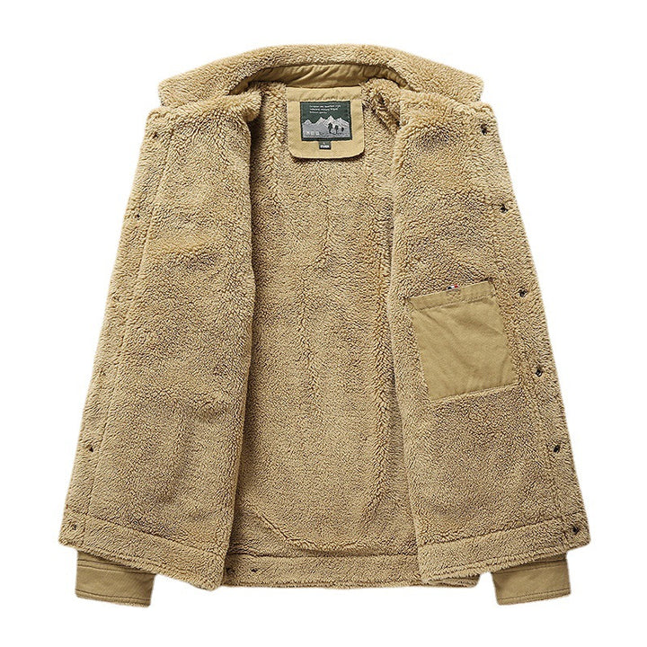 Herren Canvas-Blouson mit vollem Sherpa-Innenfutter, Hemdkragen und Utility-Brusttasche – Taviero