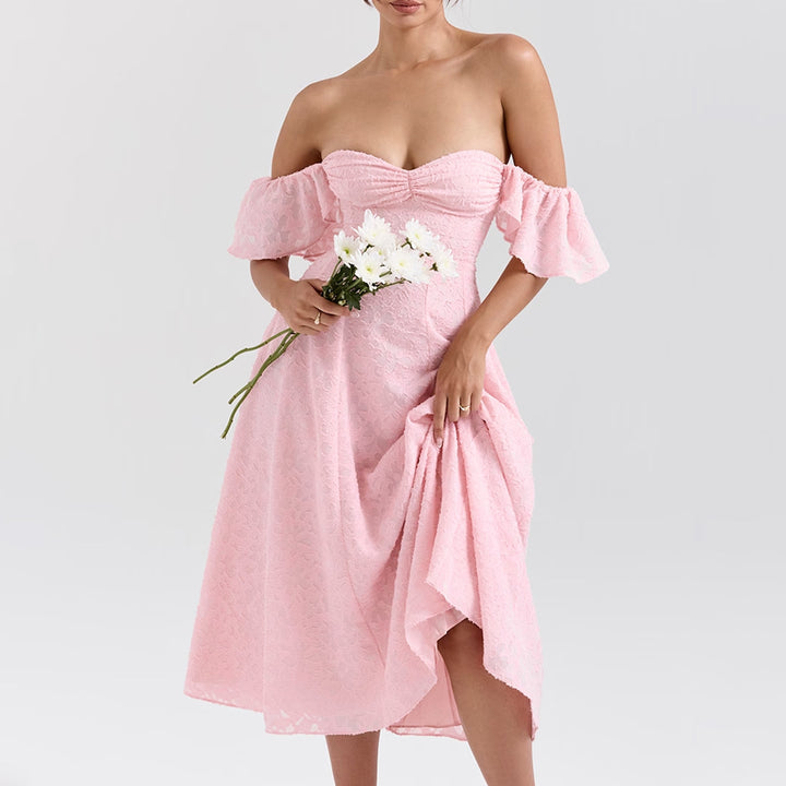 Damen Off-Shoulder Midikleid mit Rüschendetails und figurbetontem Schnitt Echo Archiv
