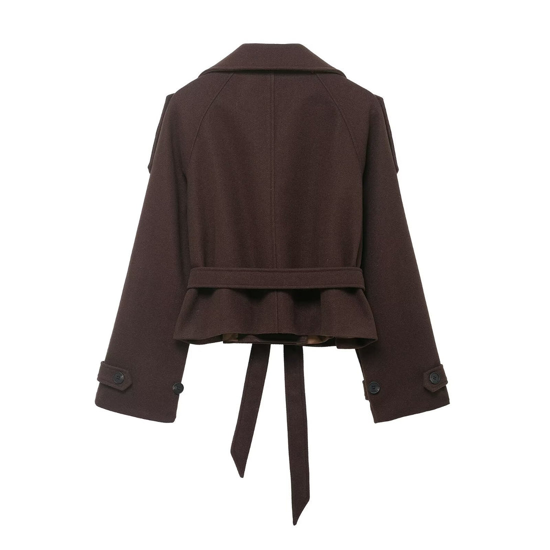 Damen Cropped Wollmix‑Kurzmantel mit hohem Stehkragen, Epauletten und Taillengürtel Echoarchiv