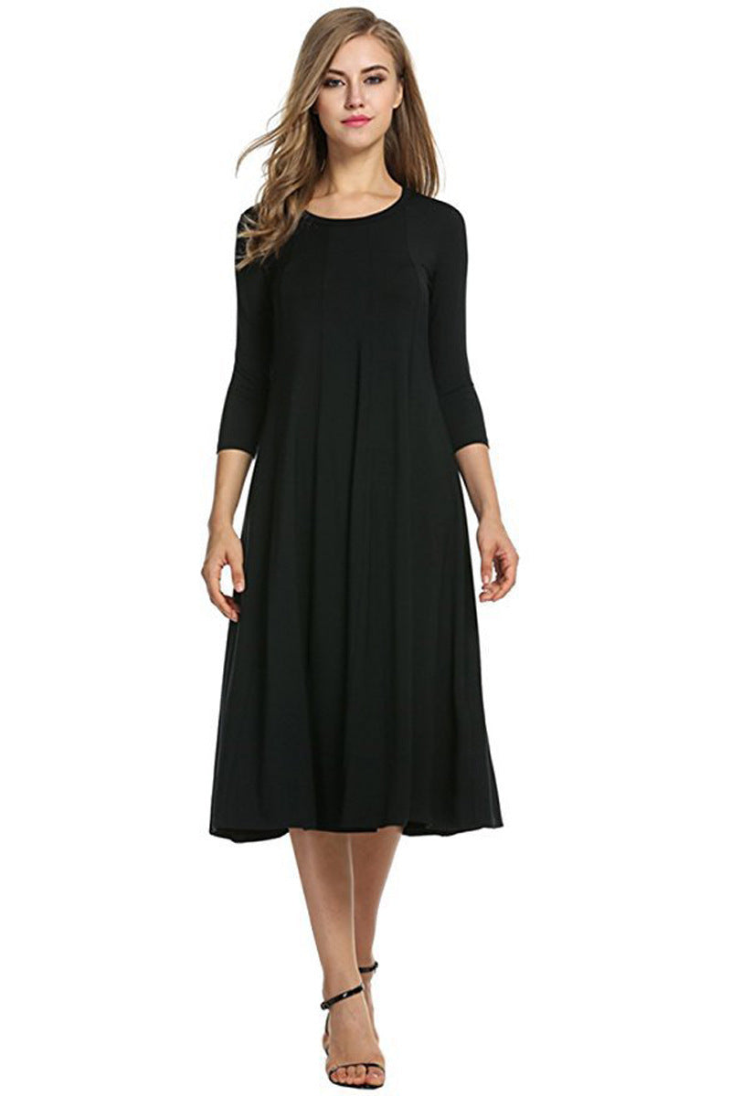 Damen Langes A-Linien Midikleid aus Stretch-Jersey mit Dreiviertelärmeln und Eingrifftaschen Echo Archiv