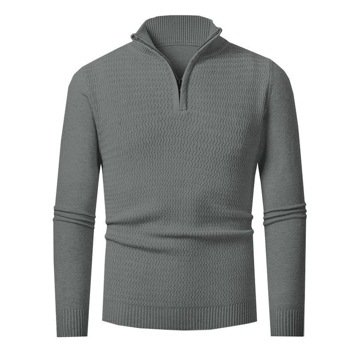 Herren eleganter Strickpullover mit Zipper und strukturiertem Wellen-Design Echoarchiv