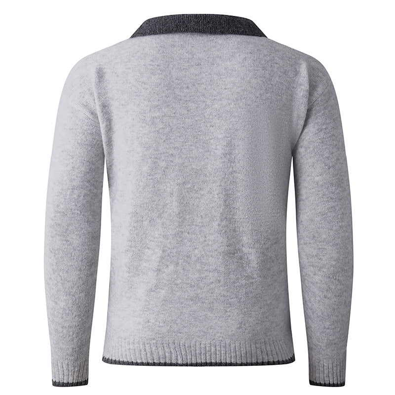 Herren V-Ausschnitt Pullover mit hochwertiger Textur und kontrastierendem Kragen Echoarchiv